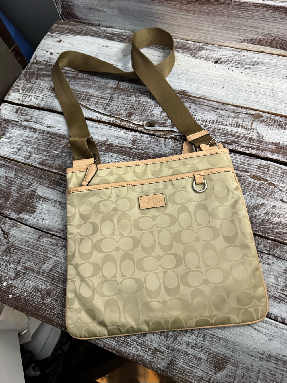 Coach Khaki and Tan Signature Crossbody Bag